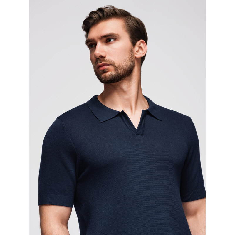 Ombre Mens buttonless polo shirt with classic weave - navy blue