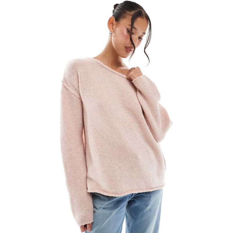 Miss Selfridge asym off the shoulder slouchy cosy knit jumper in 113691259