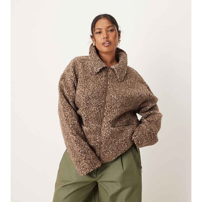 ASOS Curve ASOS DESIGN Curve collared borg fleece zip through in two 113401895