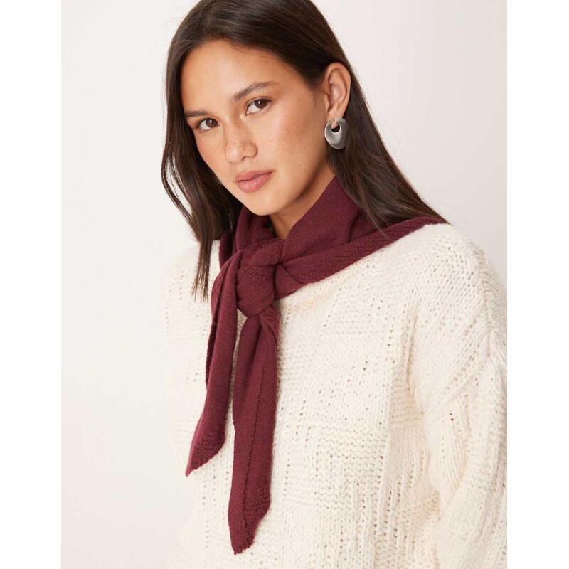 ASOS DESIGN knitted triangle scarf in burgundy-Red