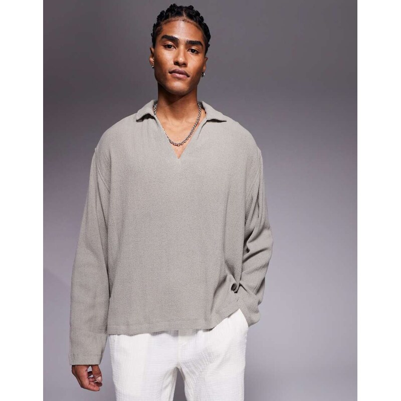 ASOS DESIGN oversized overhead textured shirt in grey