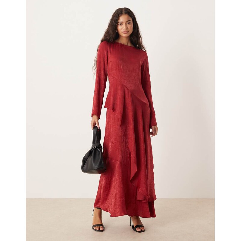 ASOS DESIGN frill tiered maxi dress in deep cherry