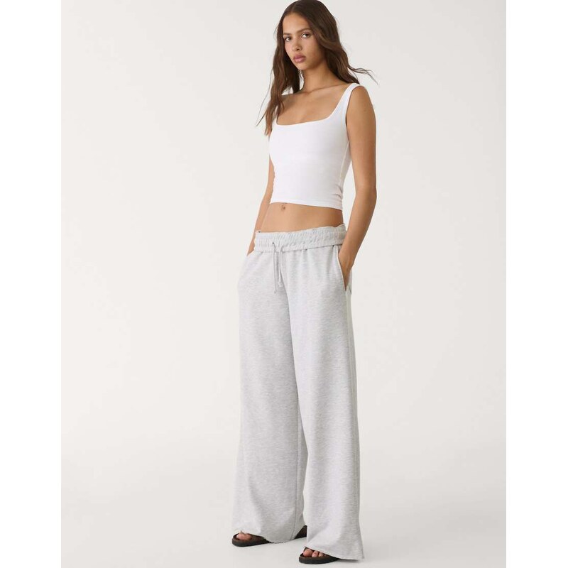 Stradivarius wide leg trousers with trim detail in grey melange