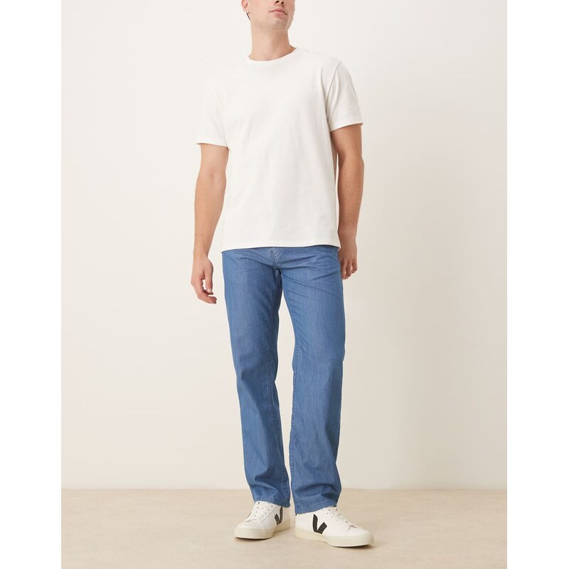 ASOS DESIGN straight fit trousers in chambray-Blue