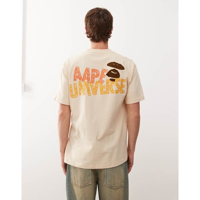 Aape by A Bathing Ape boxy t-shirt in light brown with chest and back 107880416