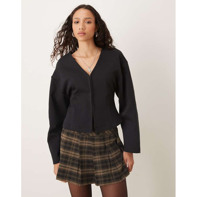 ASOS DESIGN interlock hook and eye long sleeve top in black 107880422