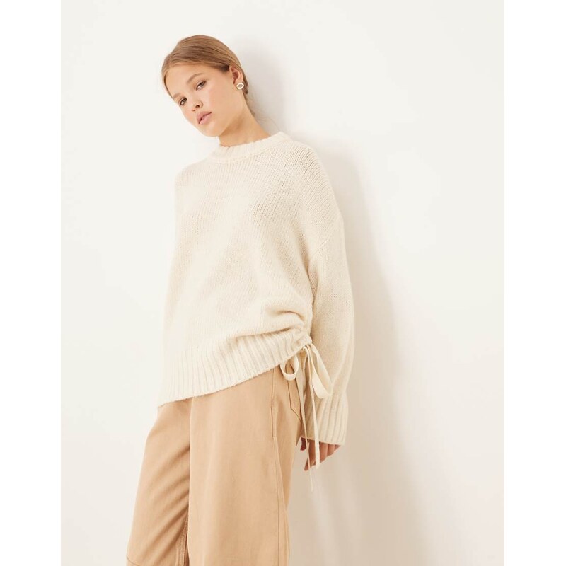 ASOS DESIGN ruched side tie jumper in cream-White 107880446