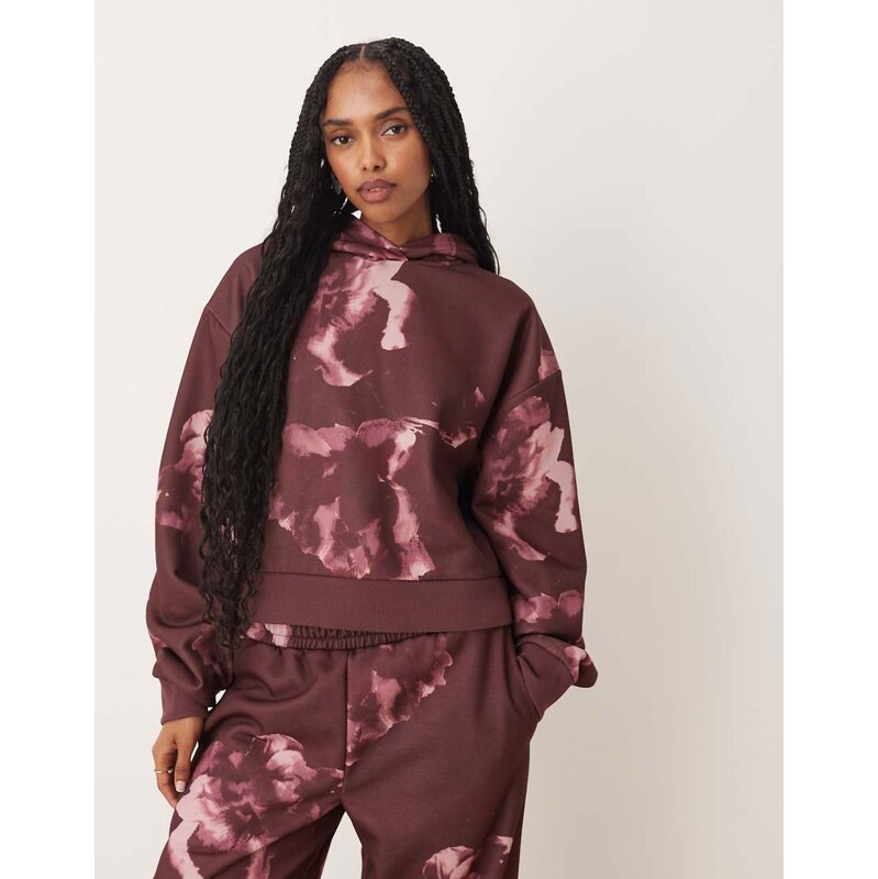 ASOS DESIGN co-ord hoodie with all over floral design in plum-Purple