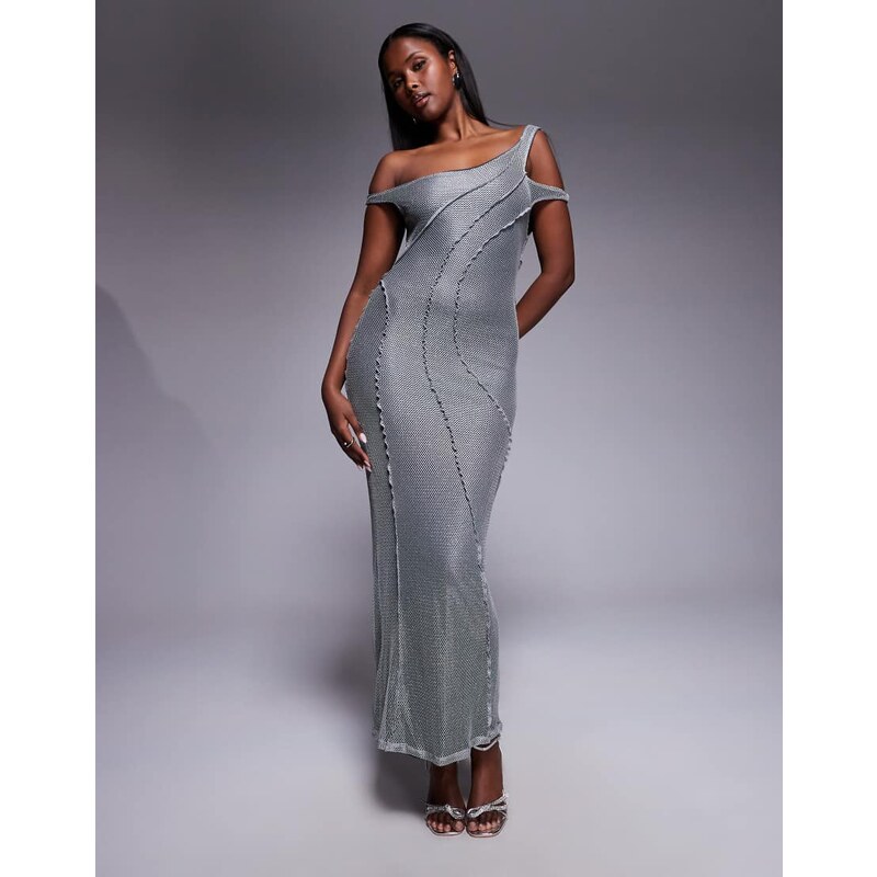 ASOS DESIGN off shoulder textured maxi dress with seam detail in