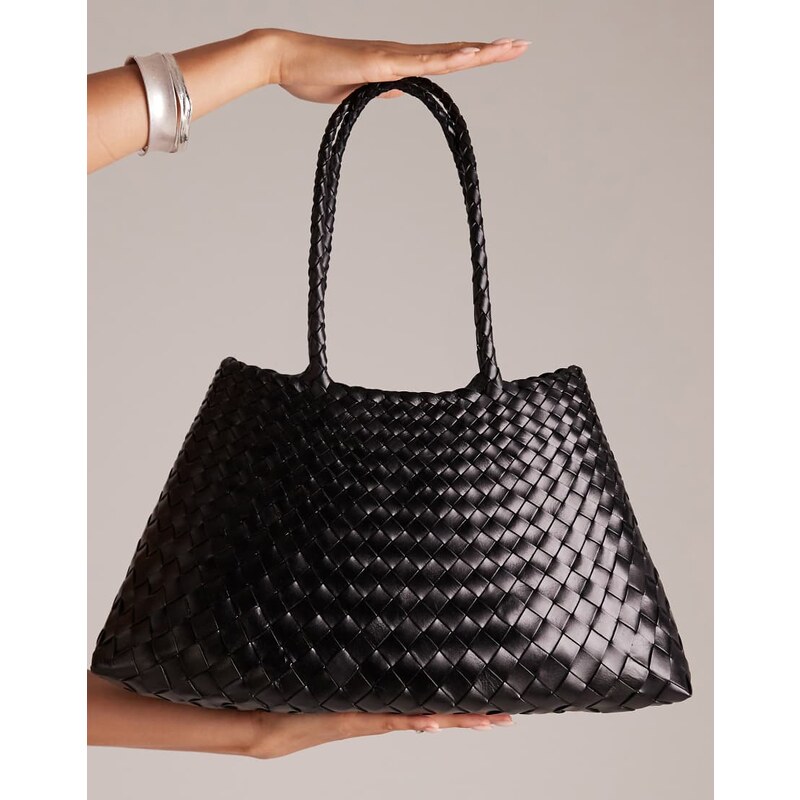 Dragon Diffusion Santa Croce big woven leather bag in black 107889097