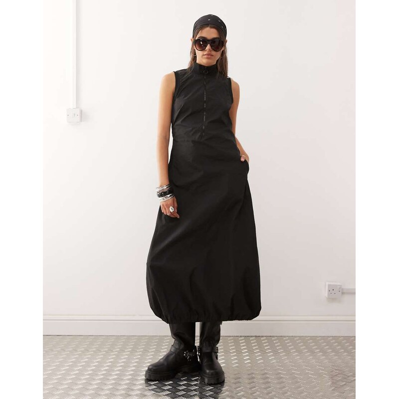 COLLUSION high neck tech midi dress in black