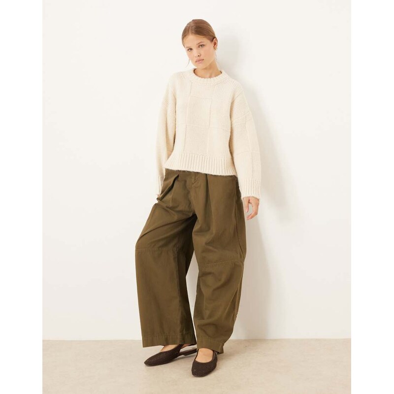 ASOS DESIGN grid stitch jumper in cream-White