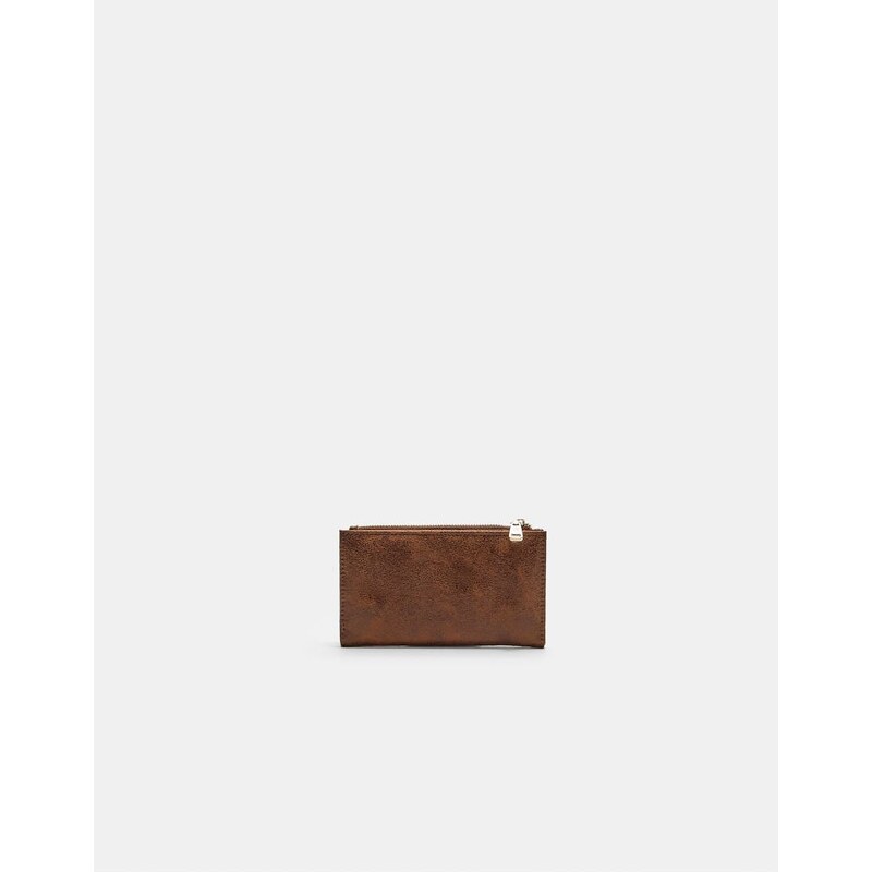 Stradivarius Shimmery card holder purse with zip in brown 107883791