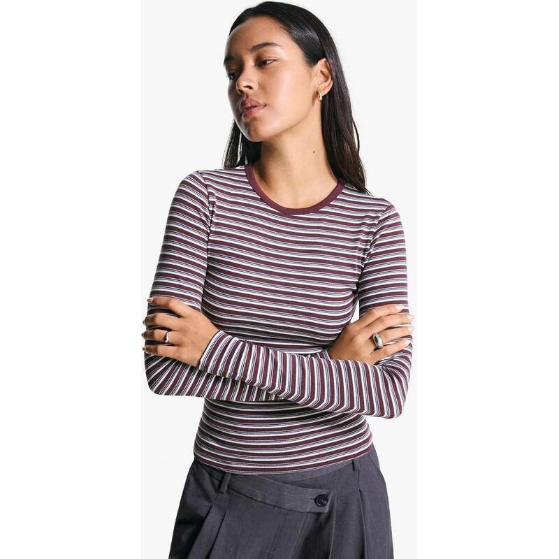 Bershka Long sleeve top in burgundy-Red