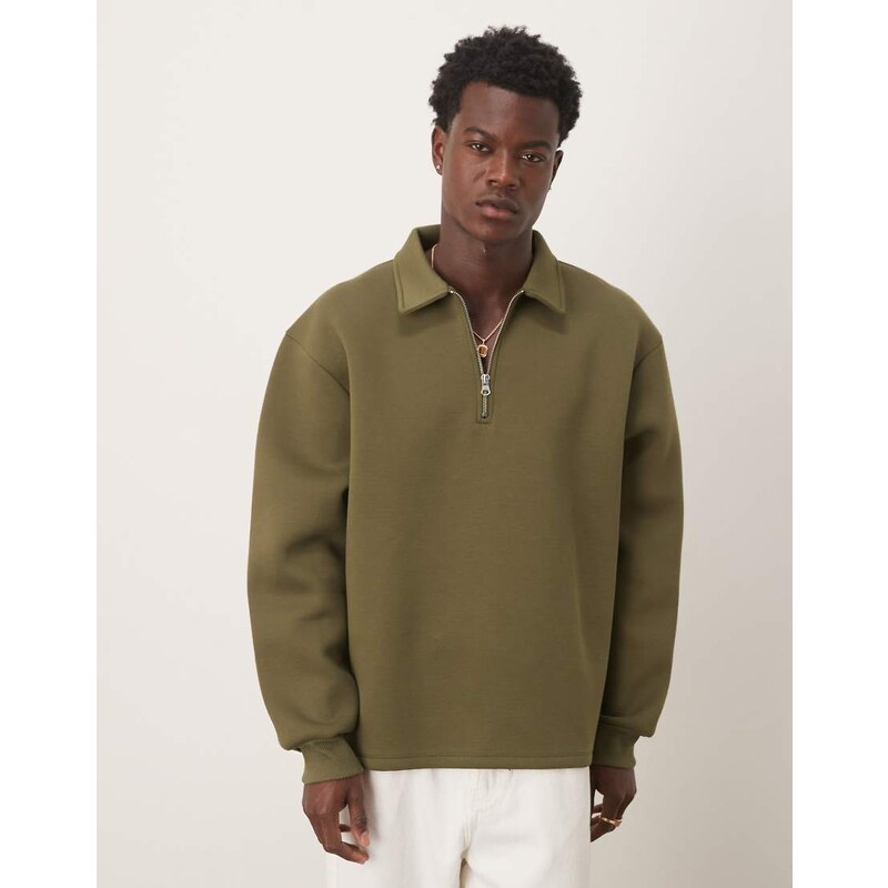 ASOS DESIGN heavyweight relaxed quarter zip sweatshirt in ivy