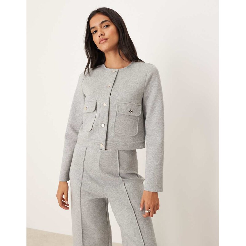 Mango cotton mix soft touch jacket with gold buttons co-ord in grey 107883738