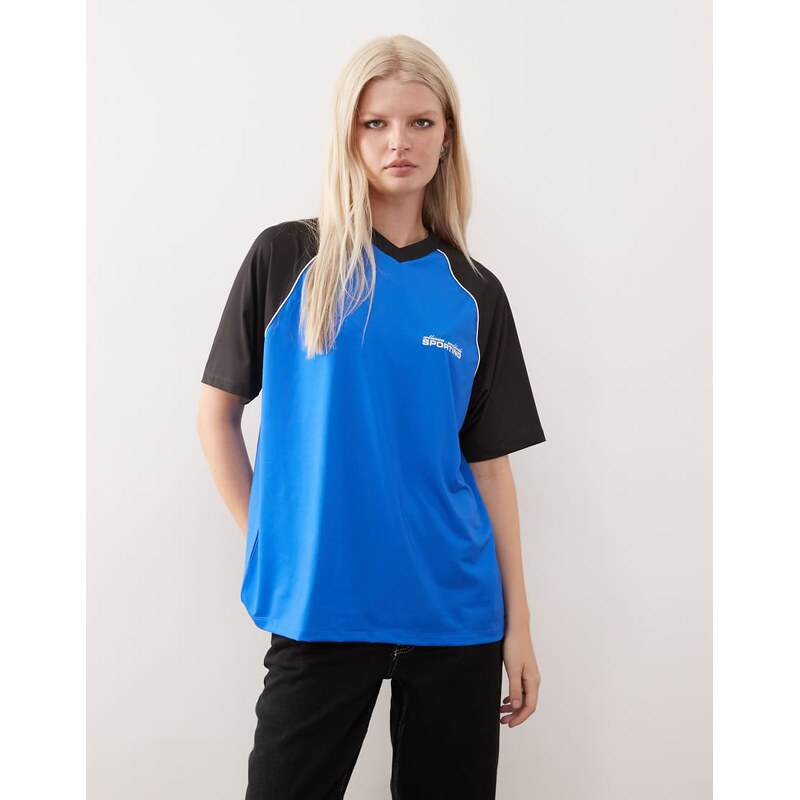 COLLUSION v neck oversized sporty tee in cobalt blue 107883747