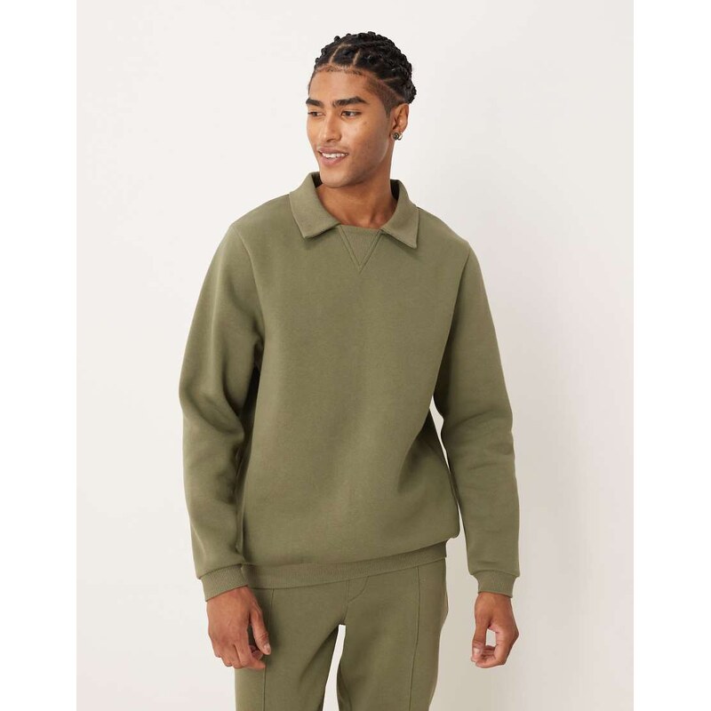 ASOS DESIGN relaxed polo sweatshirt with ribbed collar in green