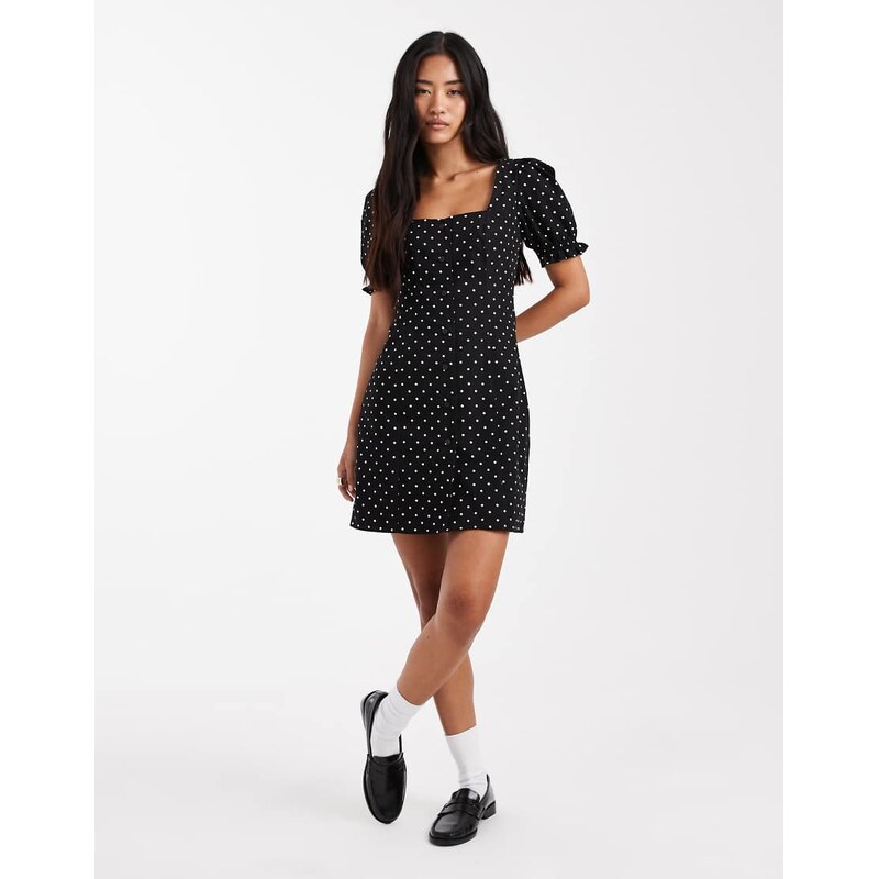 Miss Selfridge puff sleeve mini dress in polka dot-Black 115545765