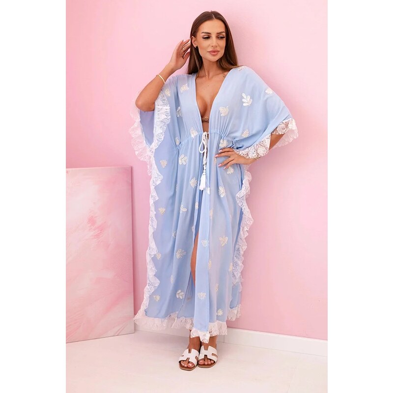 K-Fashion Dámská boho viskózová pláštěnka s krajkou modrý