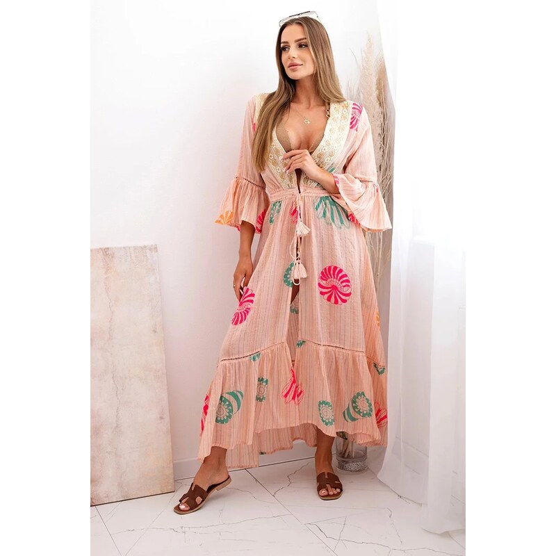 K-Fashion Dámský boho plášť s výšivkou meruňka 107882211