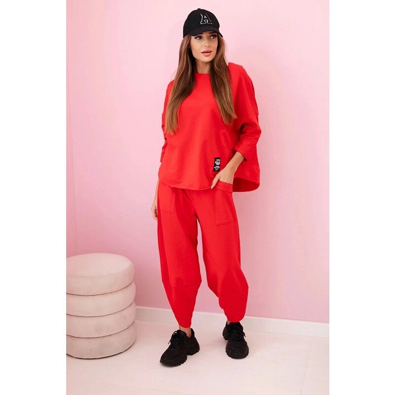 K-Fashion Bavlněná mikina kalhoty set červený