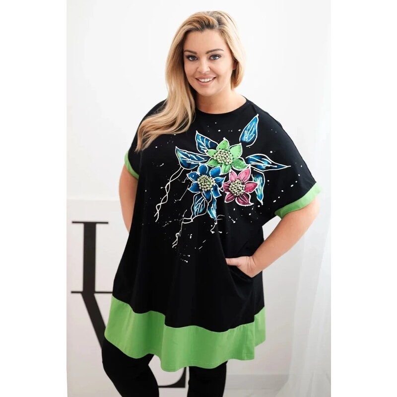 K-Fashion Dámská tunika Plus Size s květinovým vzorem a ozdobnými 107882531
