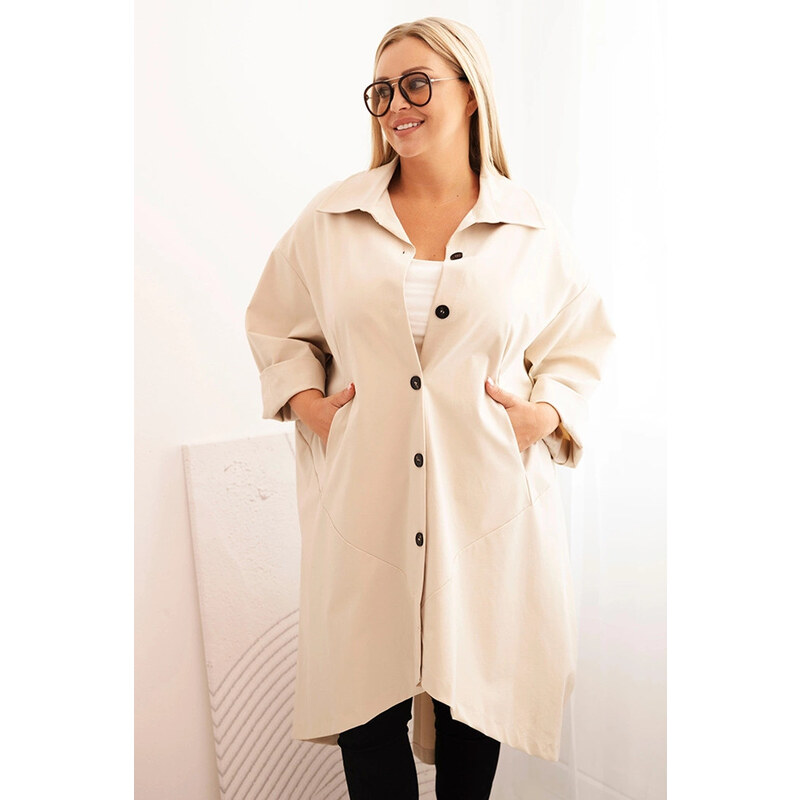K-Fashion Dámský plášť Plus Size Punto s bavlnou a knoflíky béžová 107883575