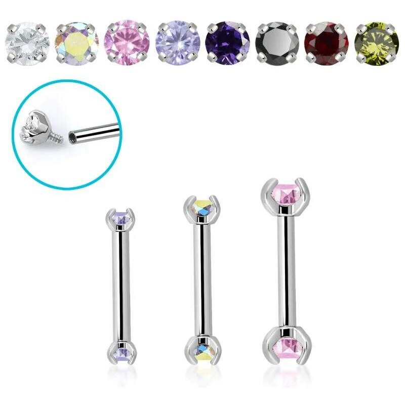 Achadirect Rovná činka do piercingu z chirurgické oceli s krystaly 107469454