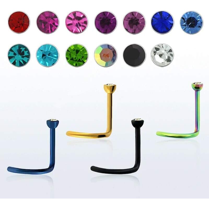 Achadirect Různěbarevný zahnutý piercing do nosu s kamínky v různých 107469495