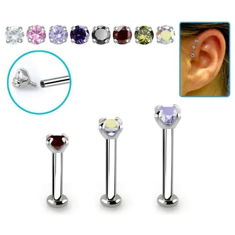 Achadirect Labret se zirkonem různých délek TLBCZIN InfinityPierce 107469474