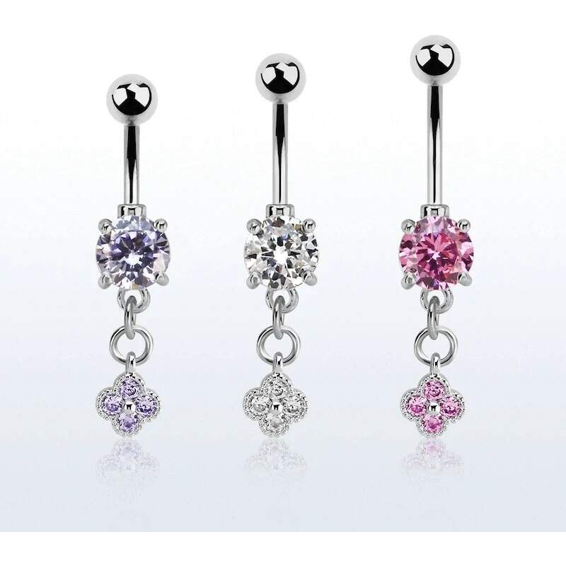 Achadirect Piercing do pupíku s kamínkem a řetízkem zakončený kytičkou 107469491