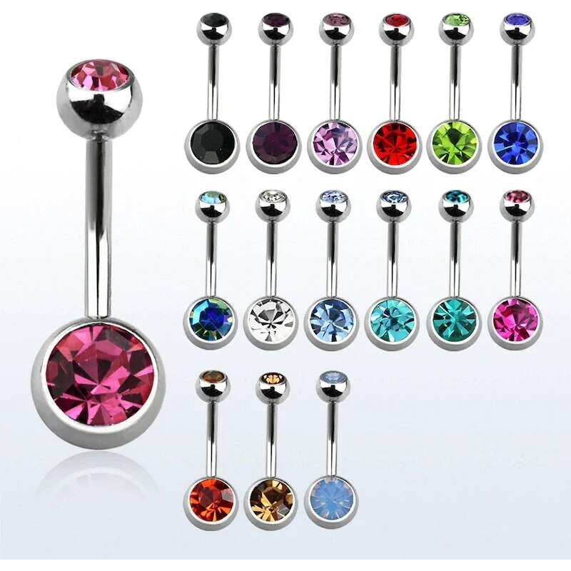 Achadirect Ocelový piercing do pupíku s krystalem v různých barvách 107469526