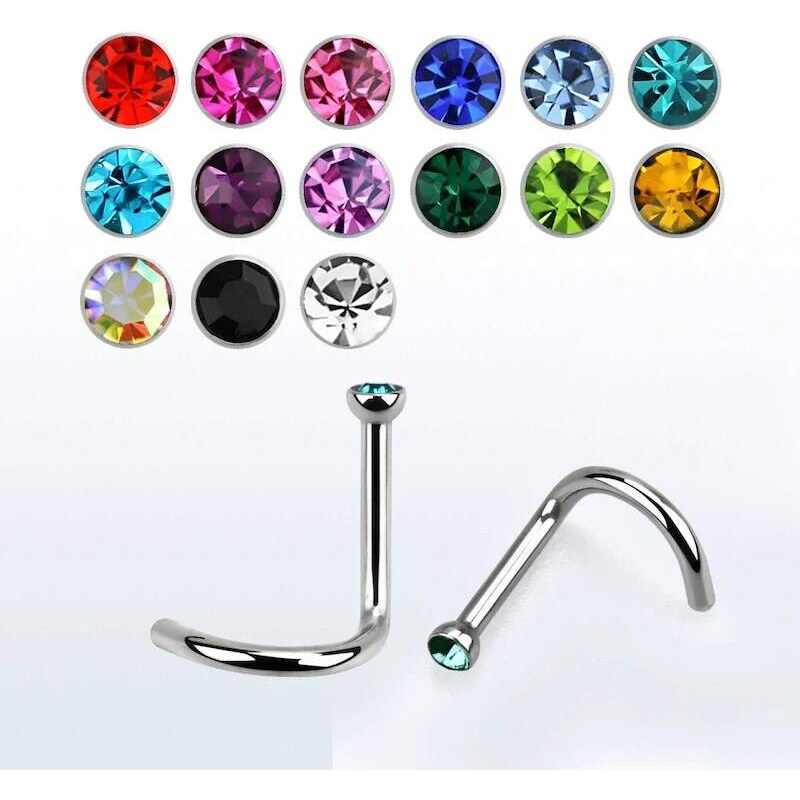 Achadirect Zahnutý piercing do nosu z chirurgické oceli s kamínky v 107469493