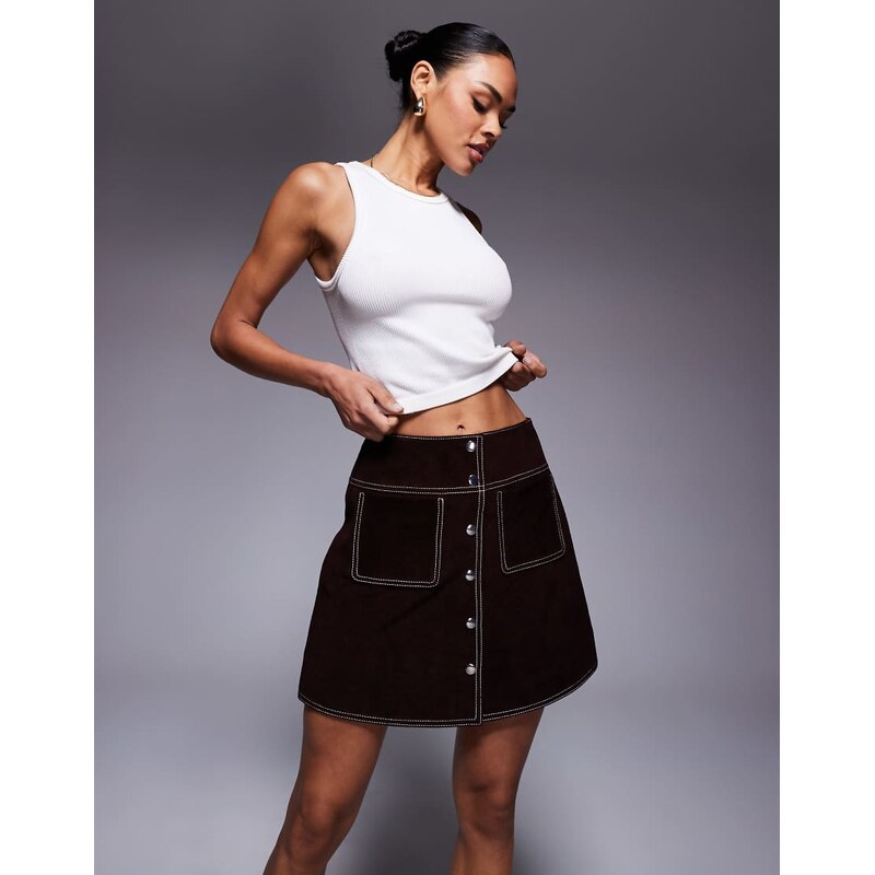ASOS DESIGN real suede mini skirt in brown