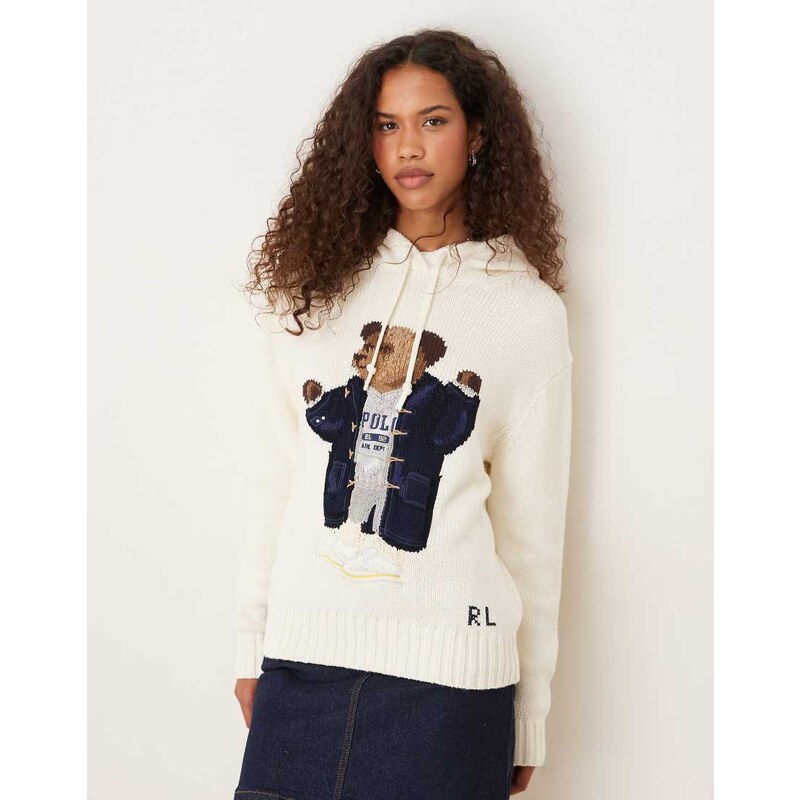 Polo Ralph Lauren bear hoodie in cream-White 107889105