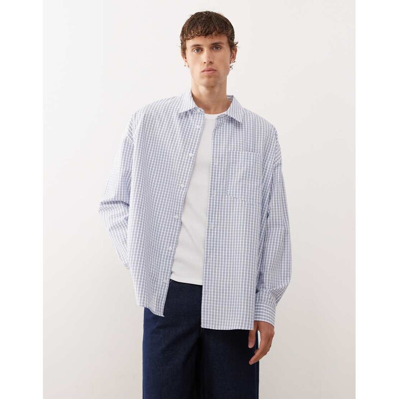 COLLUSION boxy long sleeve skate shirt in blue check