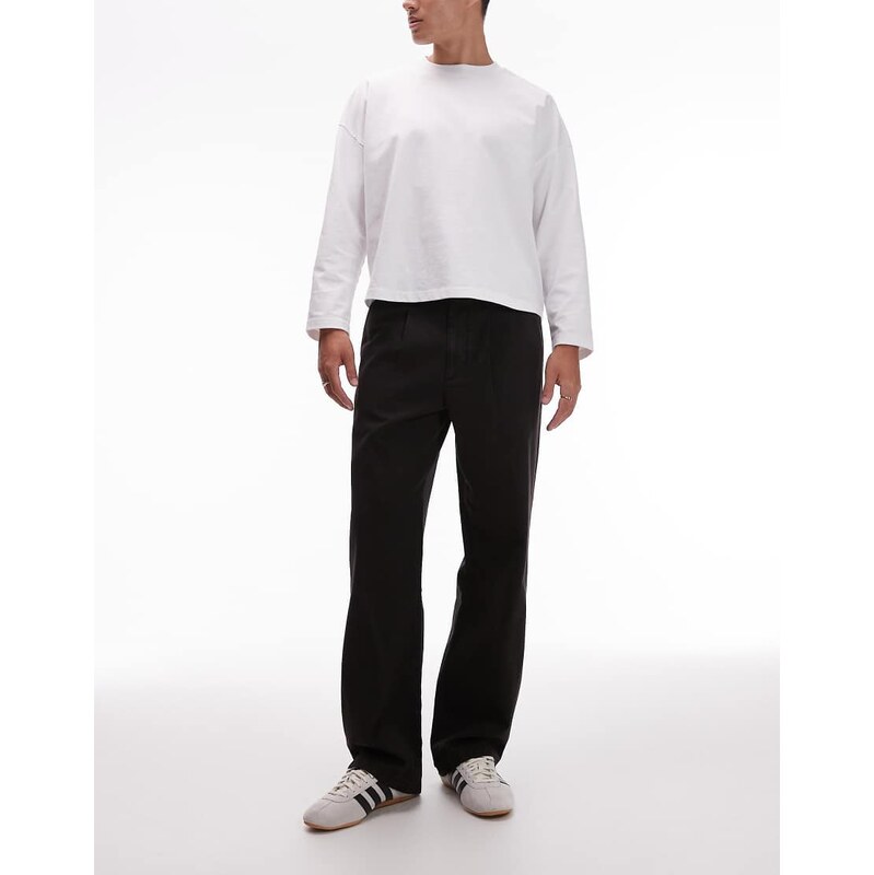 Topman baggy fit twill trouser in black