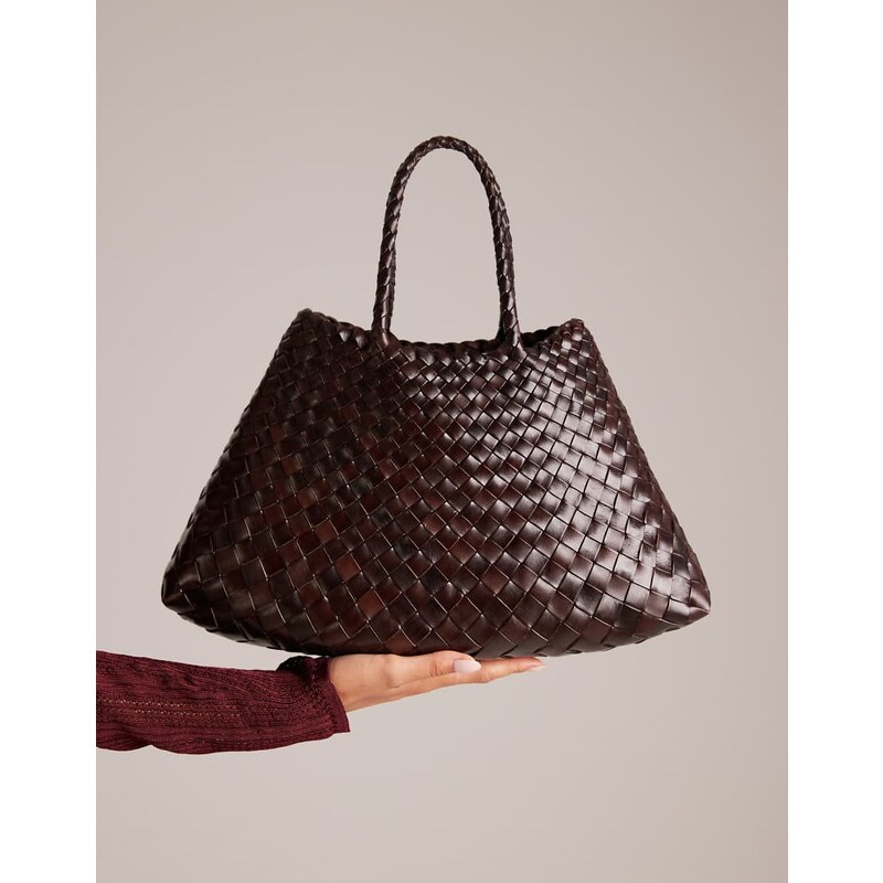 Dragon Diffusion Santa Croce small woven leather bag in dark brown 107889348