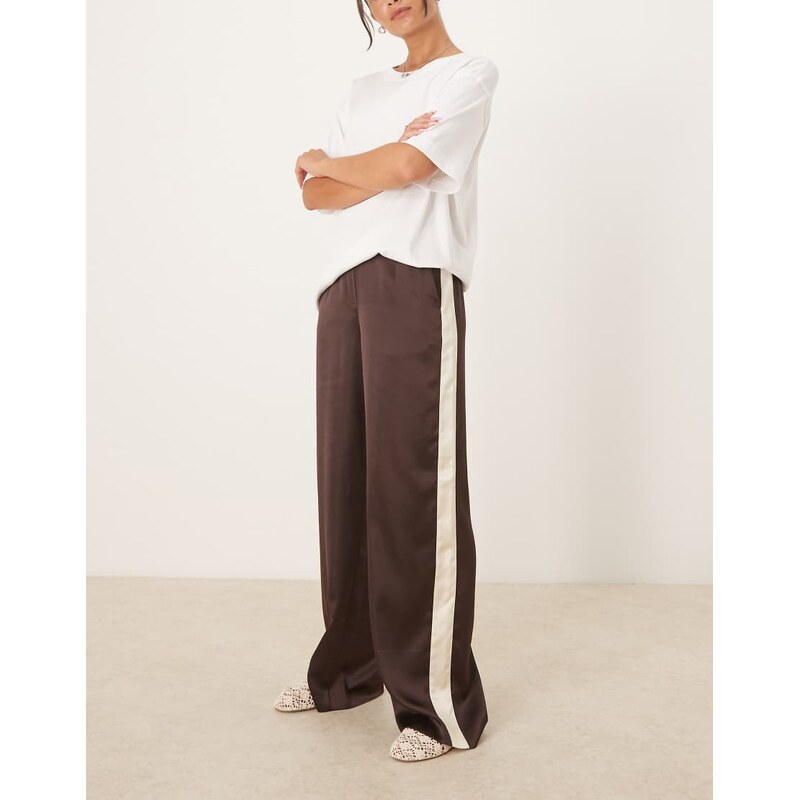 Mango satin side stripe trouser in brown 107889232