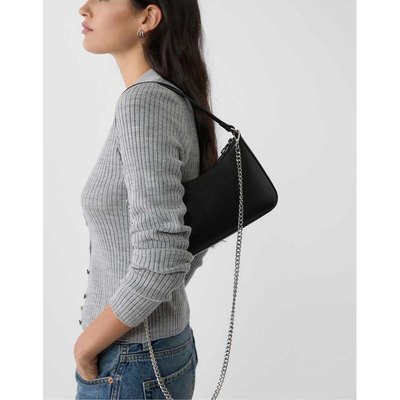Stradivarius Shoulder bag with chain detail in black