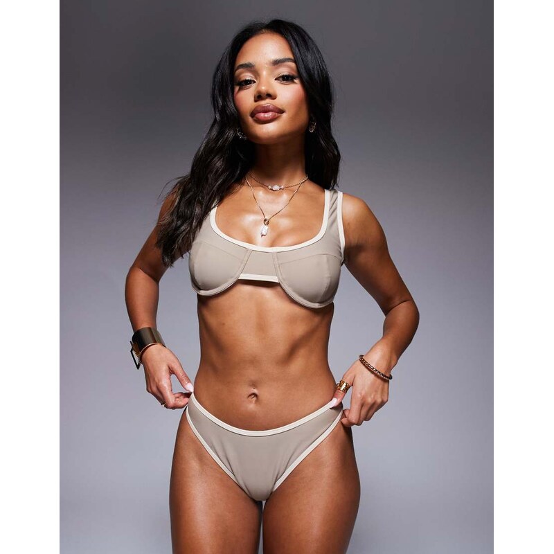 Moda Minx scoop bikini top in stone with contrast almond binding 107891743