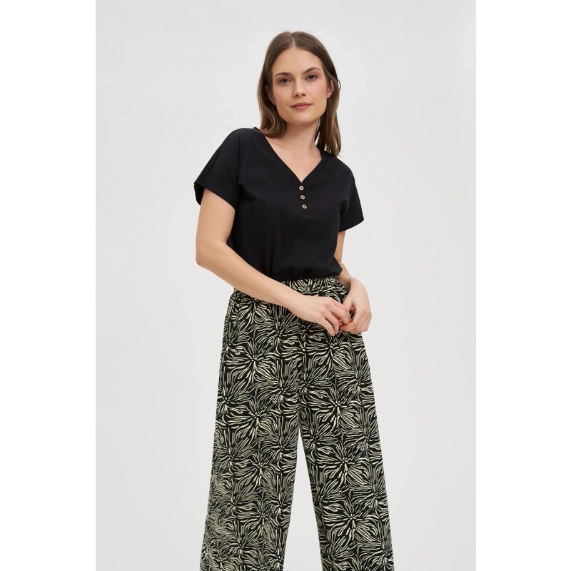 Marisse Black Cotton Button-Up Blouse