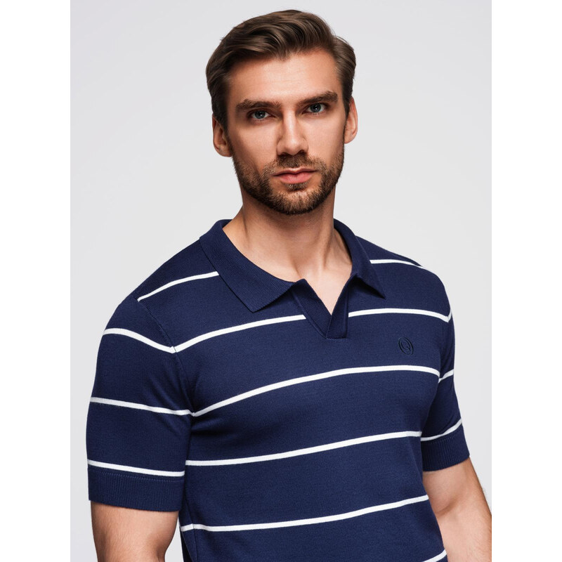 Ombre Mens horizontal striped polo shirt with viscose - navy