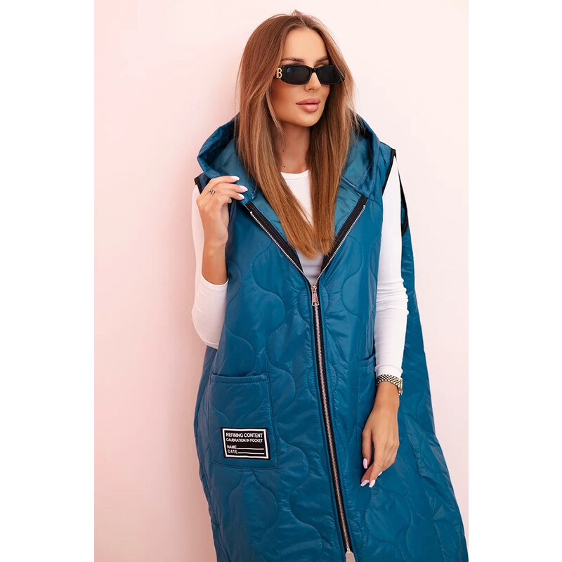 K-Fashion Dámská prošívaná vesta Plus Size s kapucí na zip