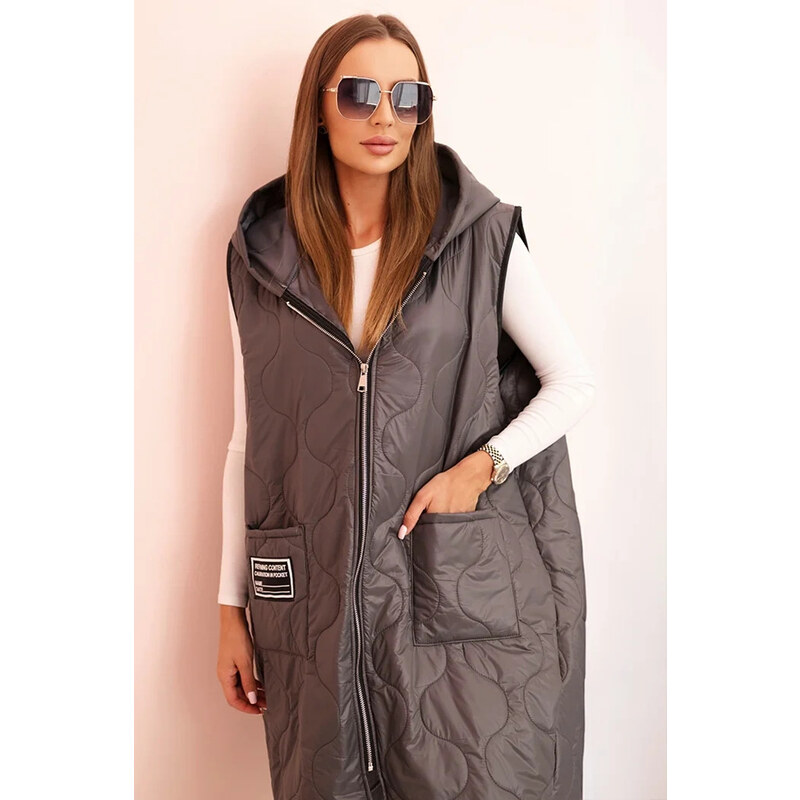 K-Fashion Dámská prošívaná vesta Plus Size s kapucí na zip