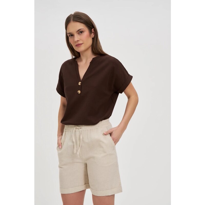 Marisse Brown Blouse With Buttons On The Neckline