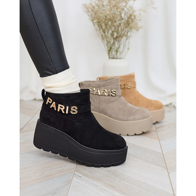 Resti Black womens boots ala snow boots with ornament Parisela