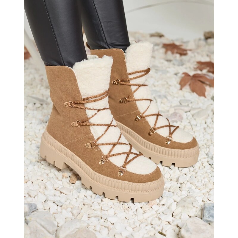 Resti Womens insulated trapper boots with sheepskin in camel
