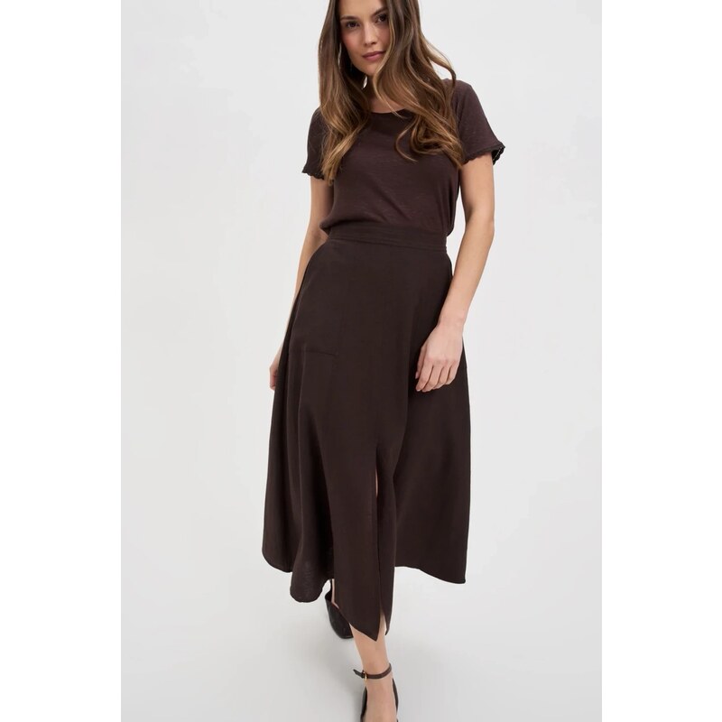 Marisse Brown Skirt With A Slit